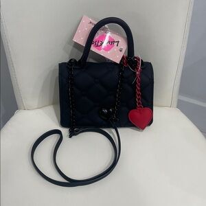 Betsey Johnson Luv Betsey Black Hearts Crossbody Bag with Red Heart Purse Charms